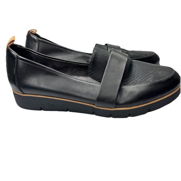 DR SCHOLLS Women's Black Cushioned Webster Wedge Slip On Heeled Loafers Size 10 - Picture 1 of 12